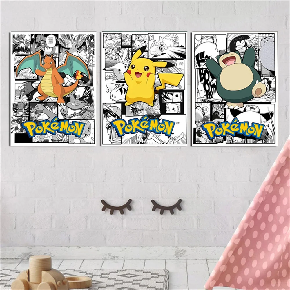 

Pokemon Japanese Anime Canvas Painting Comic style Pikachu Posters and Prints Wall Art Pictures for Kids Room Wall Decor Cuadros