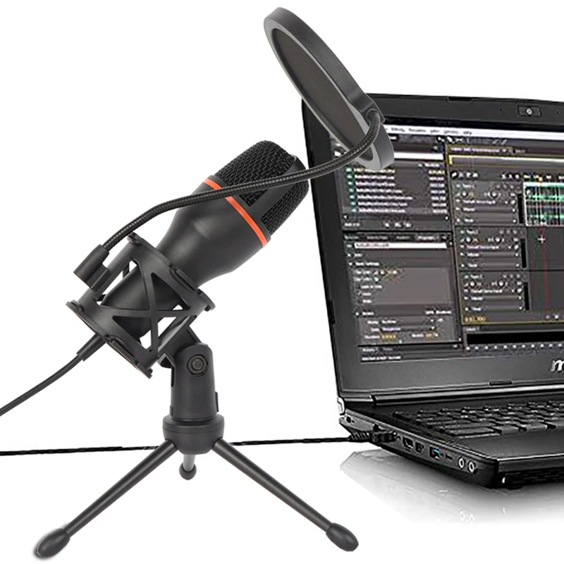 Конденсаторный USB-микрофон со штативом и подставкой поп-фильтр амортизирующий