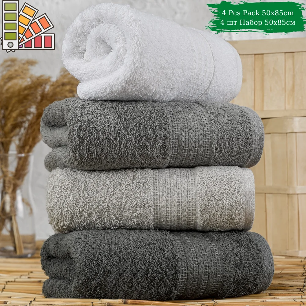 

4 Pcs 50x85cm %100 Organic Cotton Face Towel, Plain Dyed, Gray, Bath Shower Woven Unisex Absorbent Super Soft Home Textile 2021