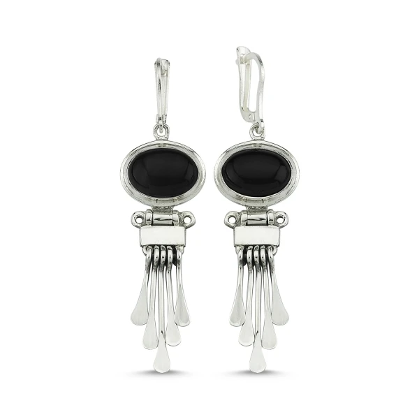 

Silver 925 Sterling Onyx Gemstone Dangle Hand Handwork Earrings