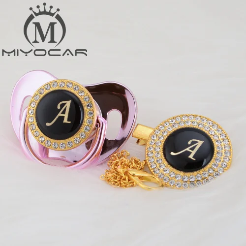 MIYOCAR золото серебро имя инициалы письмо красивый bling соска и соска клип BPA бесплатно пустышка bling уникальный дизайн LA - Цвет: LA-11  6-18m