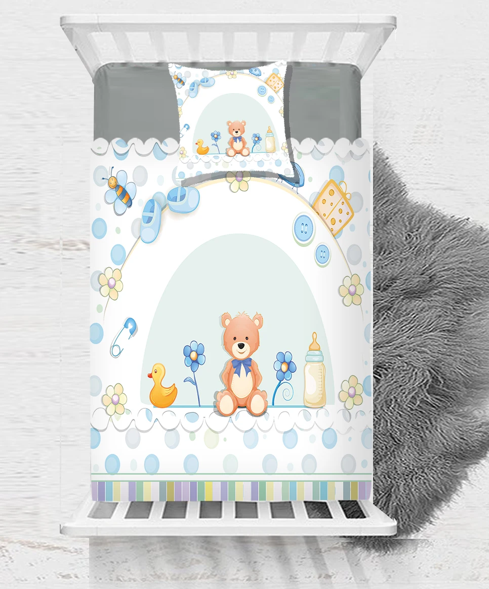 

Else Blue Baby Toys Brown Cute Bears Yellow Duck 3D Print Cotton Satin Single Bedspread Bed Cover Gift Combine Pillow Cover