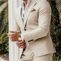 2022 four seasons universal men beige suit italian classic style peaked collar trouser coat for wedding party 2 pcsjacketjant