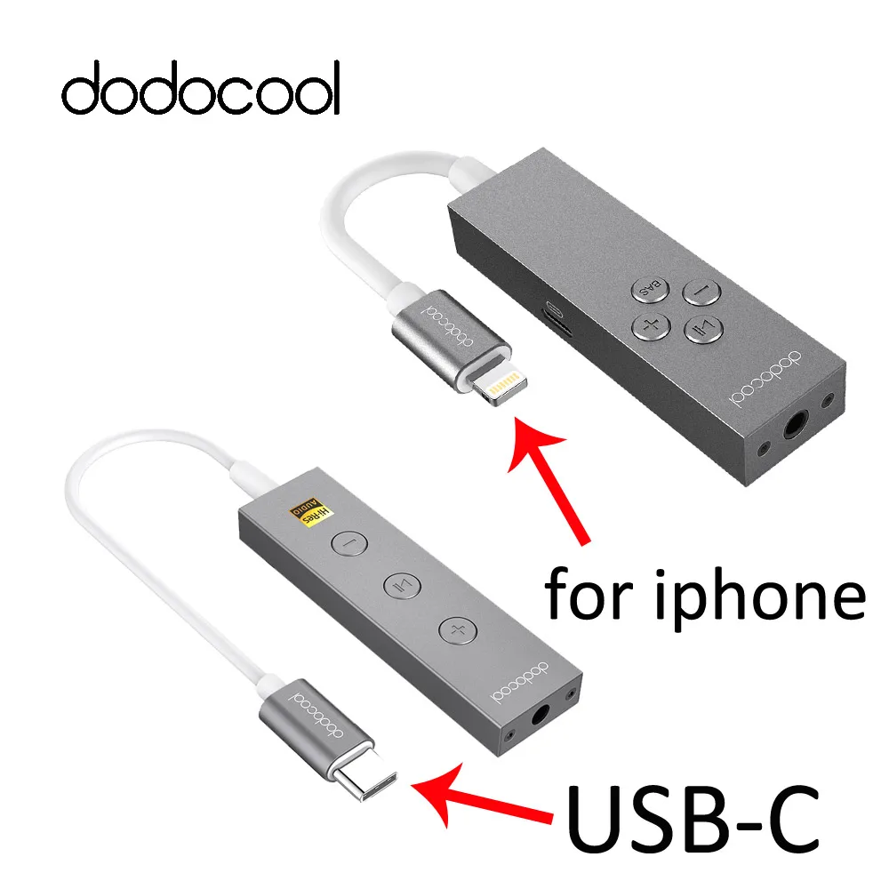 Dodocool Сертифицированный Hi-Res Lightning/USB-C до 3,5 мм аудио разъем для наушников адаптер для наушников 3,5 мм преобразователь для наушников Встроенный пульт дистанционного управления