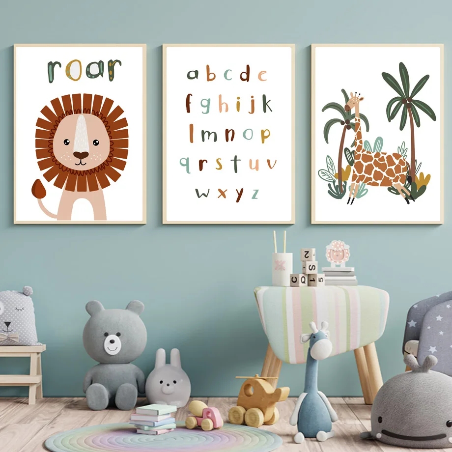 

Lion Giraffe Monkey ABC Animal Nursery Wall Art Canvas Painting Nordic Posters And Prints Wall Pictures Kids Baby Room Decor