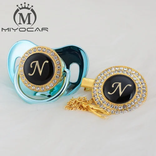 MIYOCAR уникальный дизайн имя инициалы Письмо N Элегантный bling соска и пустышка Клип BPA бесплатно пустышка bling уникальный дизайн LN - Цвет: LN-10  6-18M