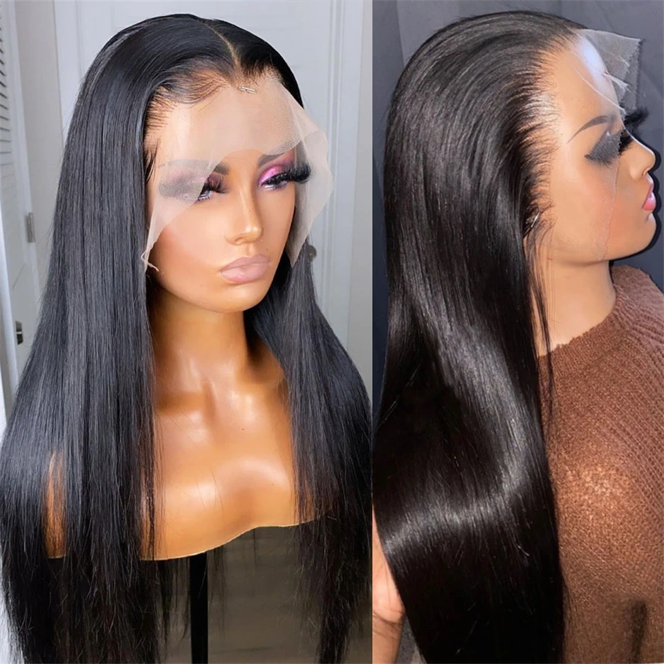 Peruvian Hair Straight Lace Front Wigs for Women 100% Human Hair 13x4 Lace Frontal Wig 30 Inch Transparent 4x4 Lace Closure Wig