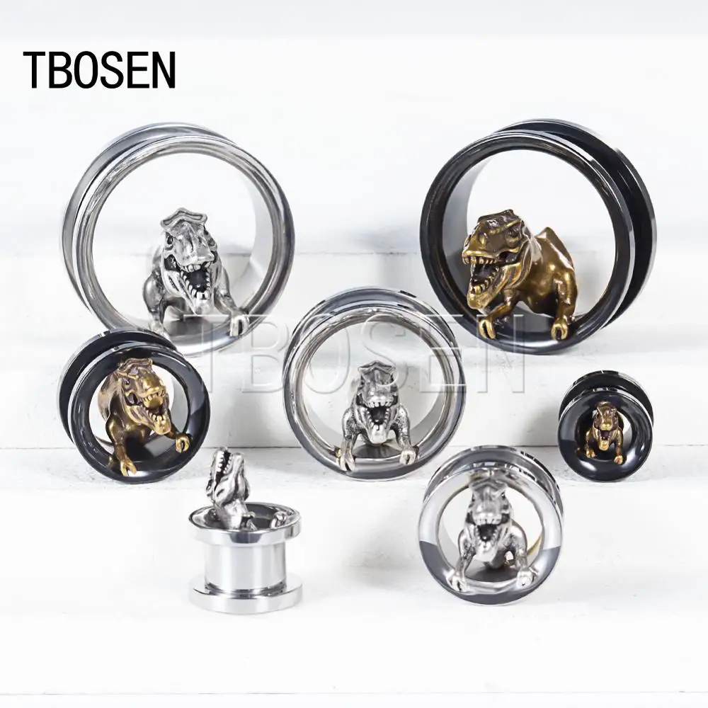 

TBOSEN Screw Ear Gauges Stretcher Piercing Ring Tunnels Expanders Plugs Stainless Steel Dinosaur Earrings Fashion Body Jewelry