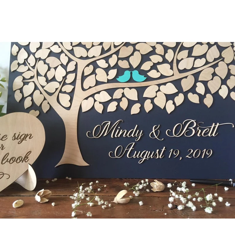 Уникальная Гостевая книга альтернативная 3d деревянная свадебное дерево и сердца