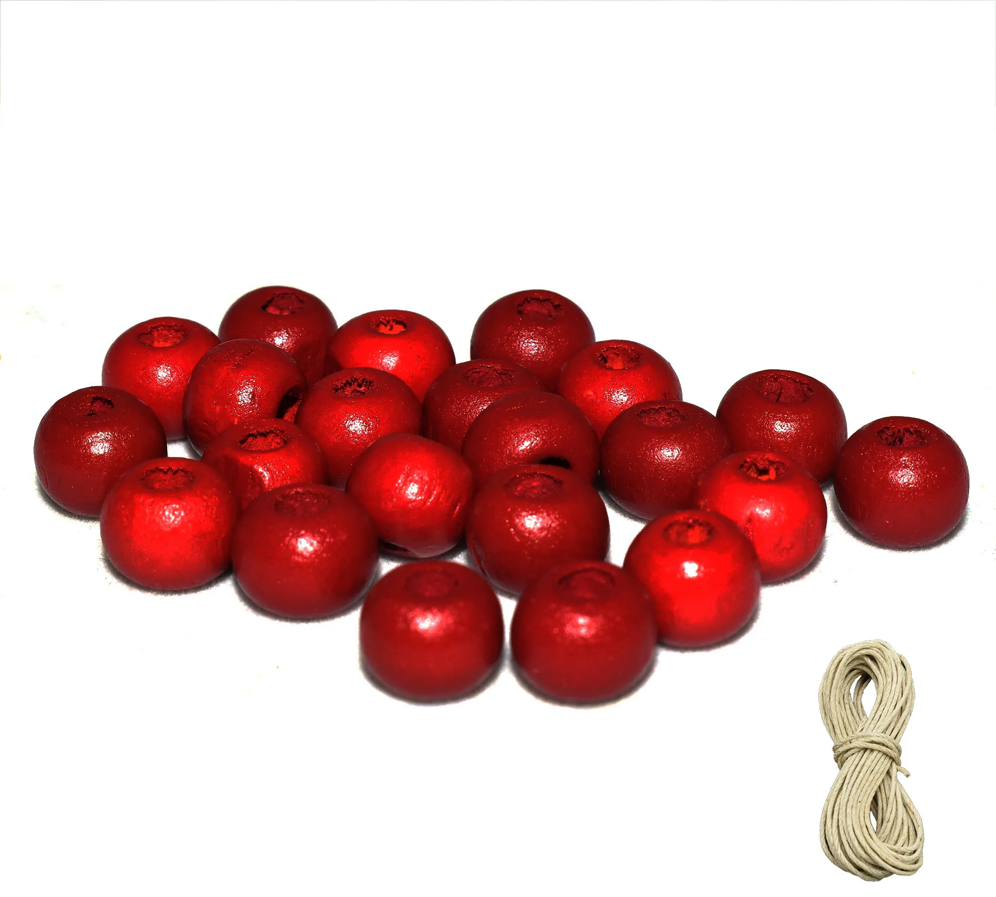 

50pcs Red Small Wooden Beads Mini Wooden Beads 5 Meters of Jute Twine Used Crafts to Make Decorations DIY Craft 9mm