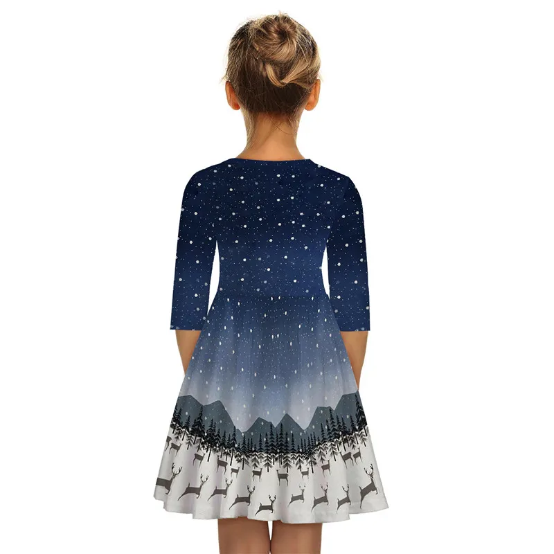 Платья для мамы и дочки платье с длинными рукавами принтом оленя снежинки