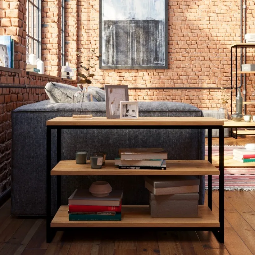 Этажерка приставная WOOD&ampSTEEL в стиле лофт 3 яруса 90x30х60 см | Console Tables