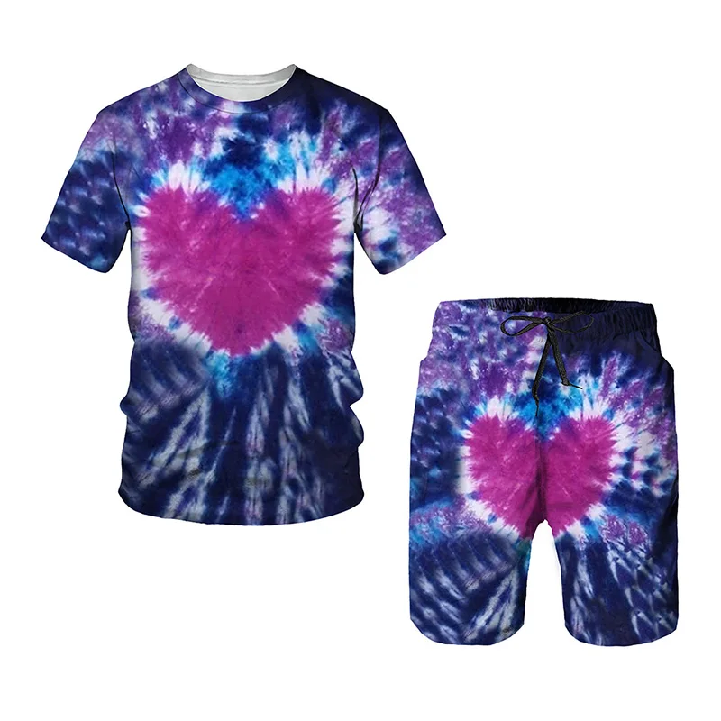 

T-shirt Shorts Sportswear Suit Tie-dye 3D Printing Plus Size Summer Unisex High Quality Oversize Two-piece Suit Hip-hop