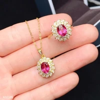 kjjeaxcmy boutique jewelry 925 sterling silver inlaid natural pink topaz ring necklace earring ladies suit support detection