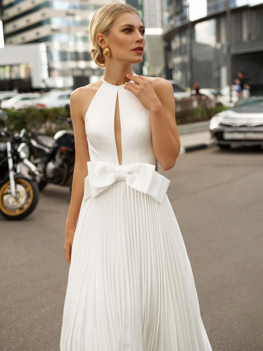 Линия шифоновое свадебное платье пляжное макси 2021 с открытой спиной