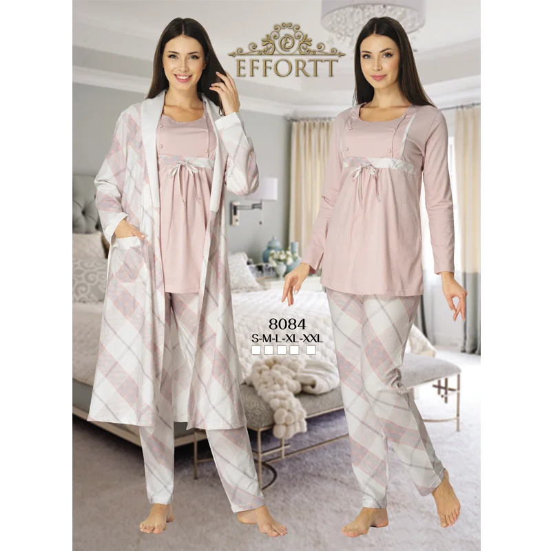 Women's Dressing Gown and Pajama Set Turkish Cotton Production Pre and Postpartum Pregnant Comfortable Clothing Soft Fabric enlarge
