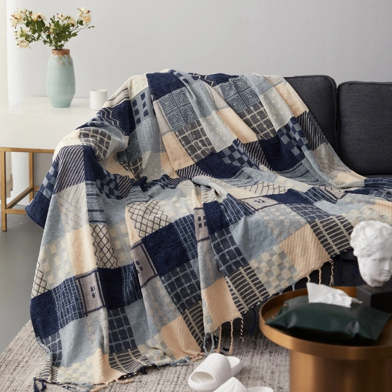 

Chenille Nap Geometric Plaid Blankets Nordic Style Tassel Shawl Bedspread On The Bed Warm Sofa Towel Throws Thread Bed Covers