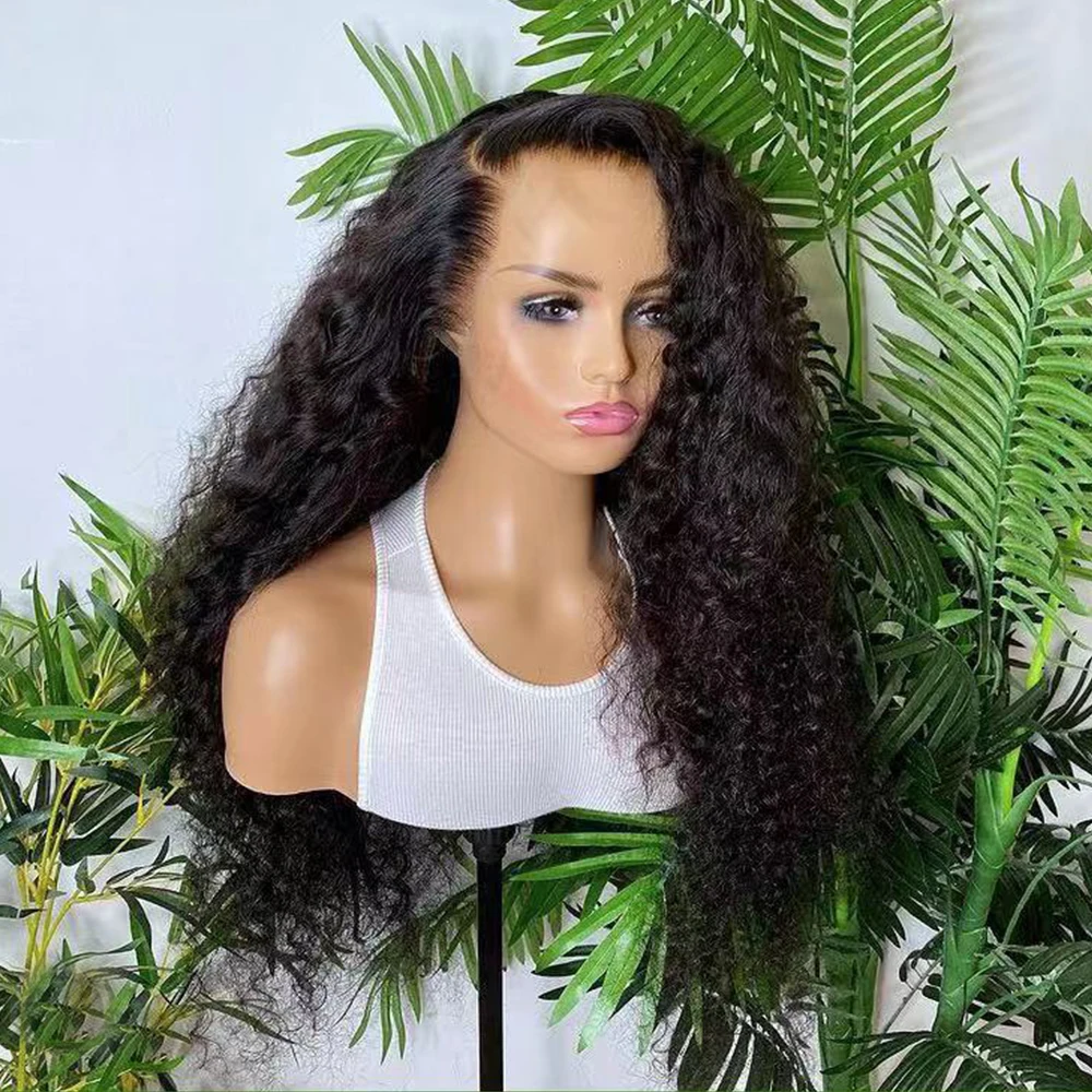 

Synthetic Wig Side Part Long Curly Natural Black Colored Glueless Lace Front For Black Women With Baby Hair Daily Wear Wigs