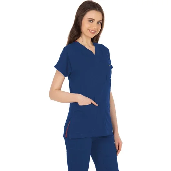 

New Style Women Scrub Top Zipper Opening Medical Uniform Surgery Scrub Shirt Short Sleeve Uniforms Pet Doctor Nurse Workwear