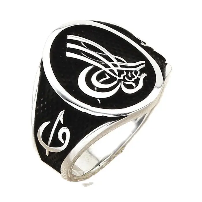 

Стерлингового серебра круглая оттоманка Tughra мотив кольцо арабский письмо кольцо ручной работы окисленный аксессуар для Для мужчин произво...