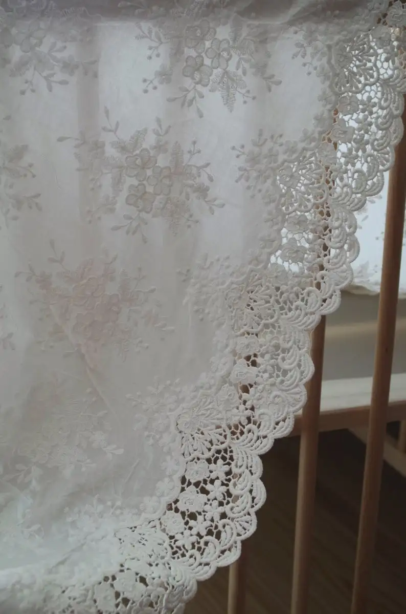 

1 yard Off White Cotton Lace Fabric Gorgeous Lace Fabric With Cotton Scalloped Edge Double Motif Lace Fabric
