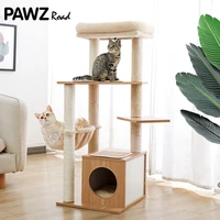 H118CM Modern Cat Tree Wood Tower Scratching Post for Kitten Multi-Level Tower with Large Perch Bed Hummock Condos rascador gato