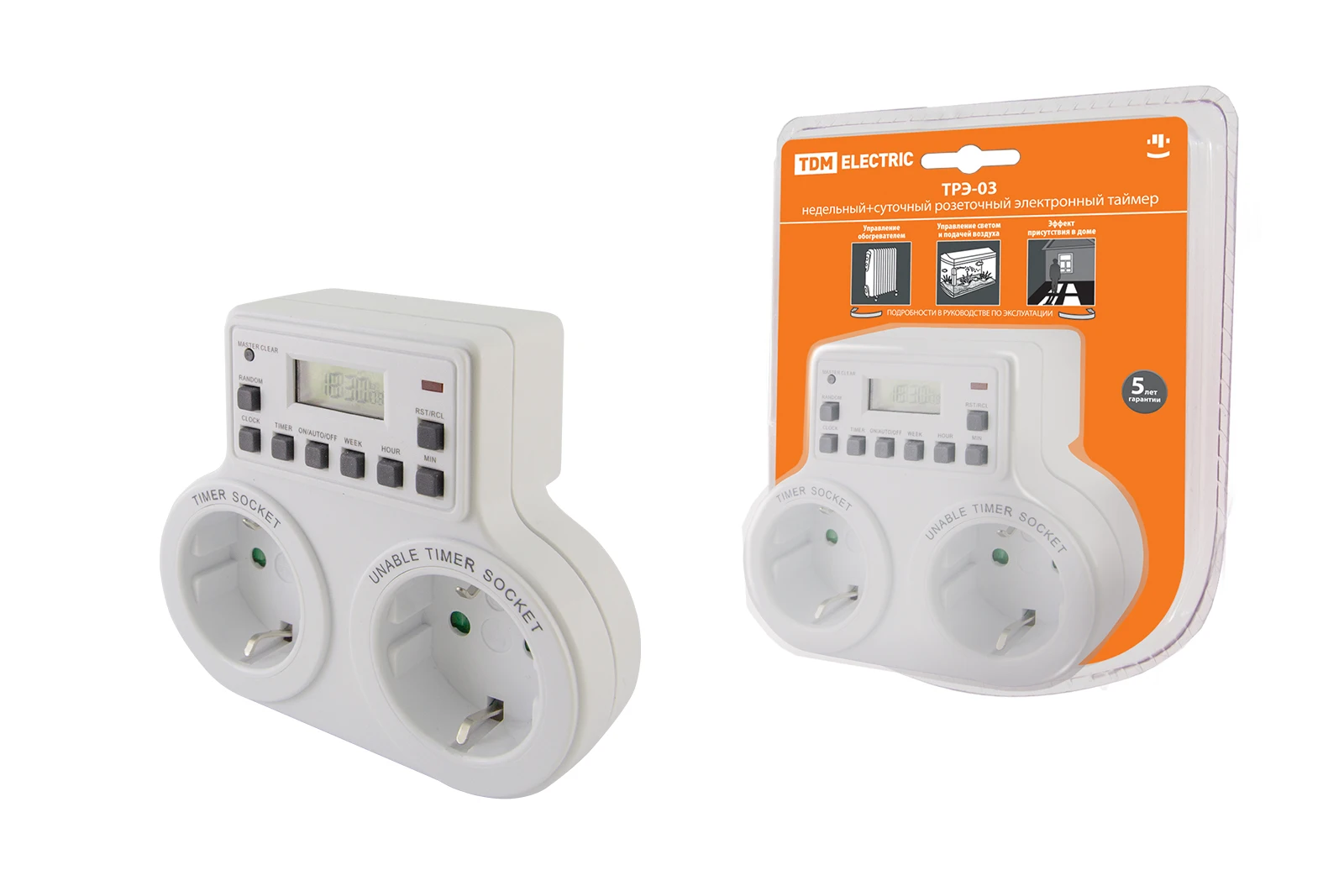 Таймер розеточный ТРЭ-03-1мин/7дн-10on/off-2х8А-2р (недельный, 2 розетки) TDM SQ1506-0006