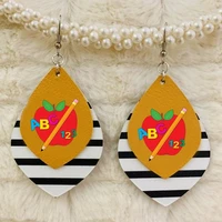 back to school abc apple and pencil faux leather earrings for 2021 new style