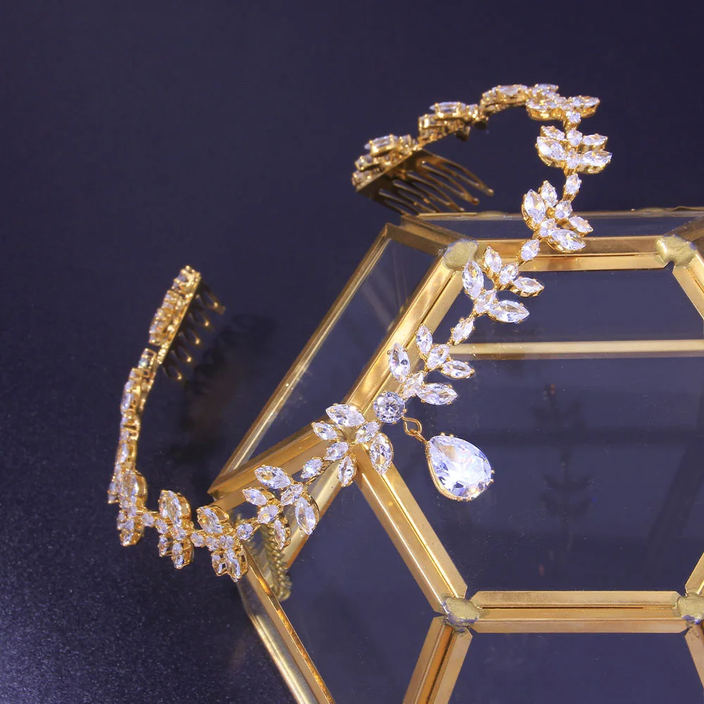 Женская повязка на голову с листьями кубическим цирконием украшение для волос