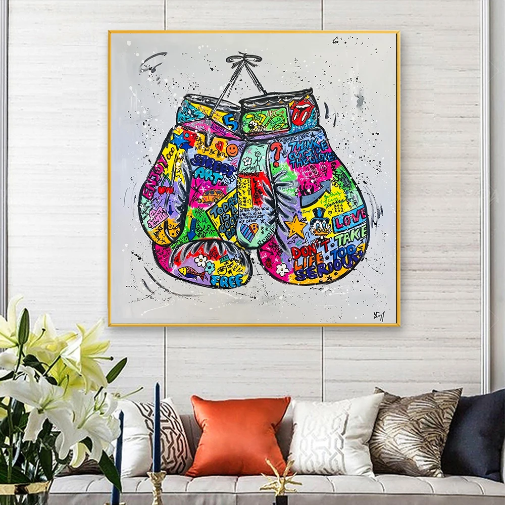 

Creative Graffiti Boxing Gloves Canvas Painting Posters And Prints Pop Wall Art Boxing Lover Picture For Living Room Decoration