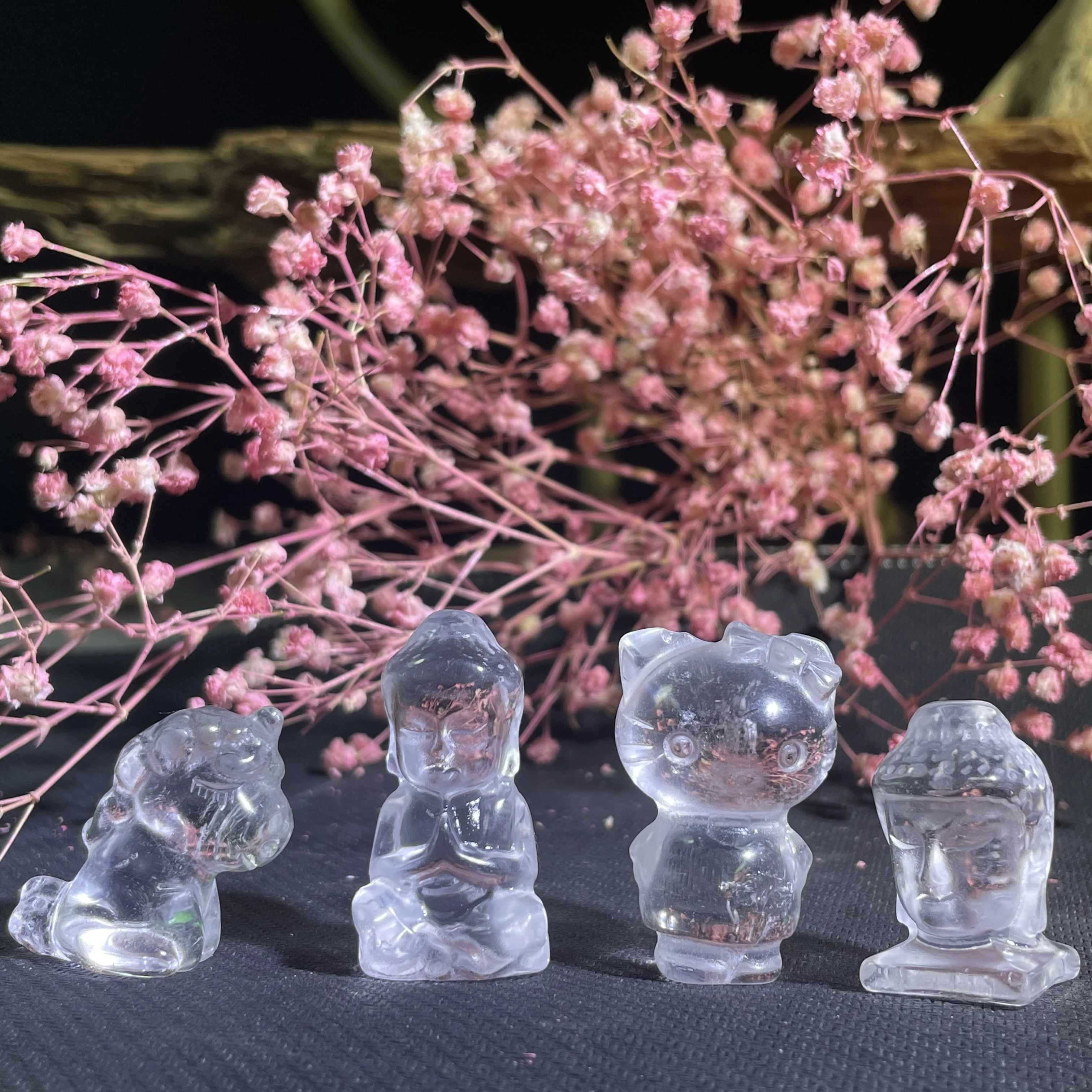 

Natural Crystal Clear Quartz Kitty Cat unicorn Buddha Healing Stone Home Decor Crafts Small Decoration1pcs