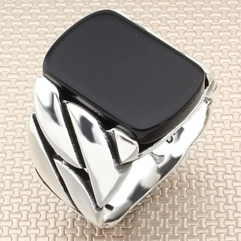 

Мужское прямоугольное кольцо с цепочкой, Сделано в Турции