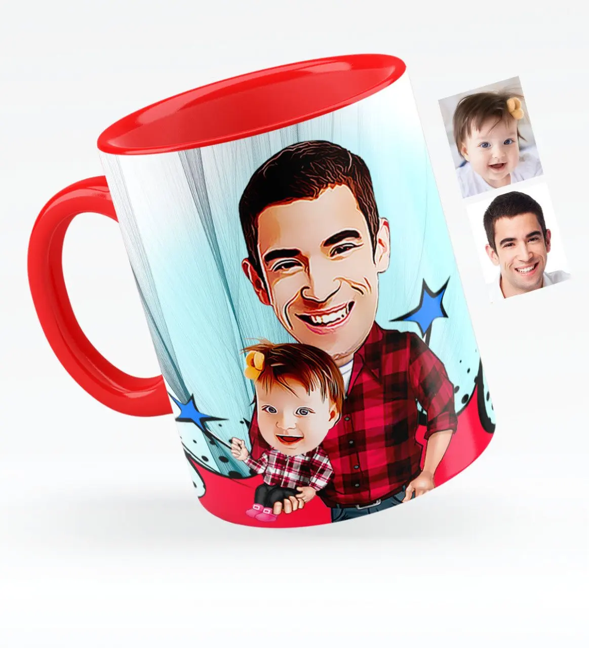 

Personalized Dad Girl Caricature Of Red Mug Cup-3