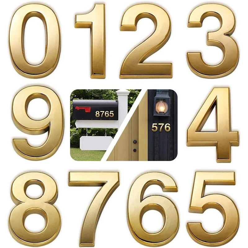 7cm Gold Number Signs On The Door 0 To 9 Mailbox Numbers Self Adhesive 3D House Numbers Stickers Door Plate Outdoor Door Numbers