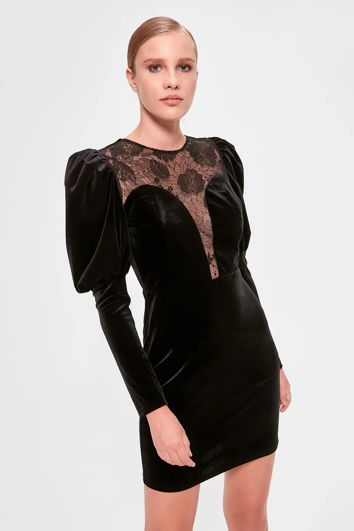 Модное бархатное платье с рукавами TPRAW20EL1455 | Женская одежда