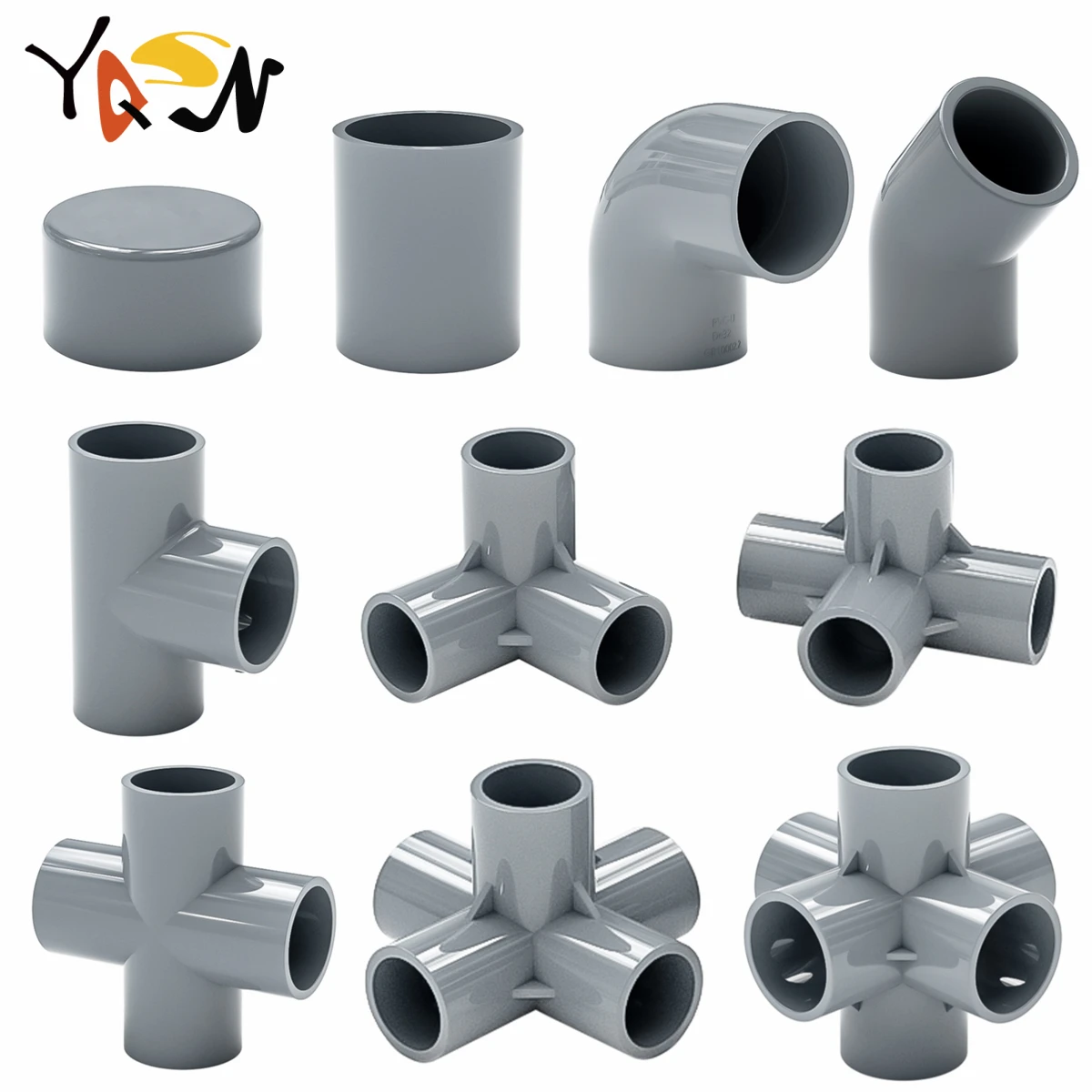 Grey 20/25/32mm PVC Pipe Fittings 3/4/5/6 Ways DIY Straight Elbow Equal Tee Connectors Plastic Joint Tube Coupler Adapter