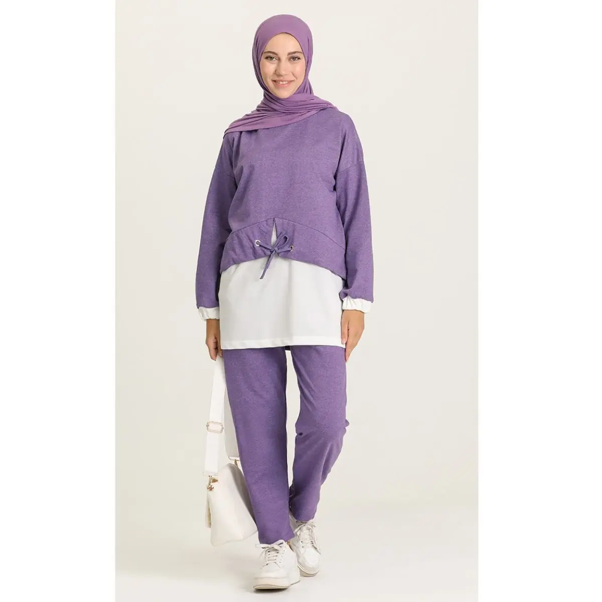 

Костюм спортивный женский плиссированный с длинным рукавом, эластичные брюки с нулевым воротником, модная одежда в мусульманском стиле, зи...