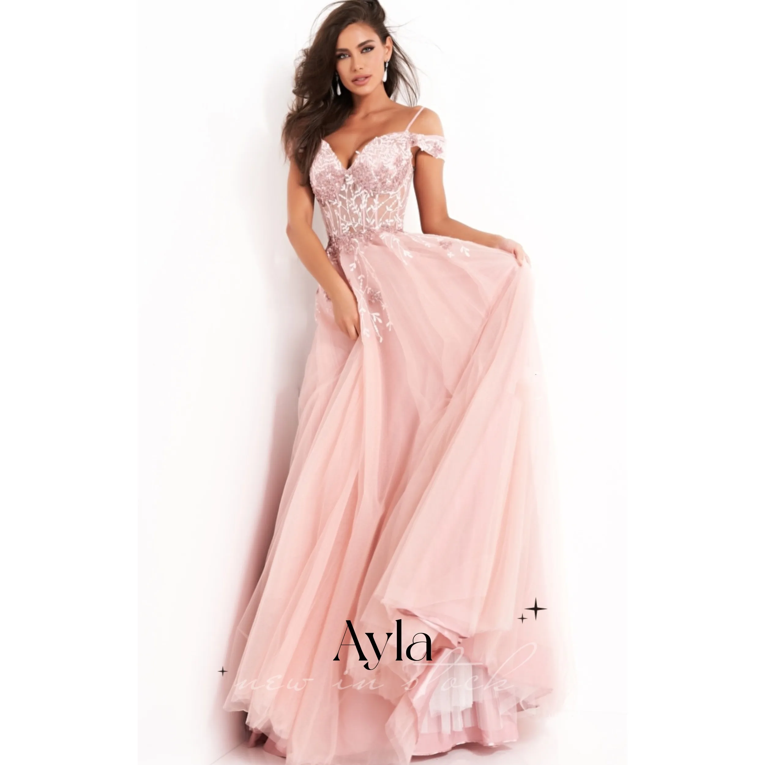 

Gorgeous A-line 3D Flowers Prom Dress V-neck Pink With Lace Evening Dress Homecoming Formal Party Dresses Tulle Party Dress Robe