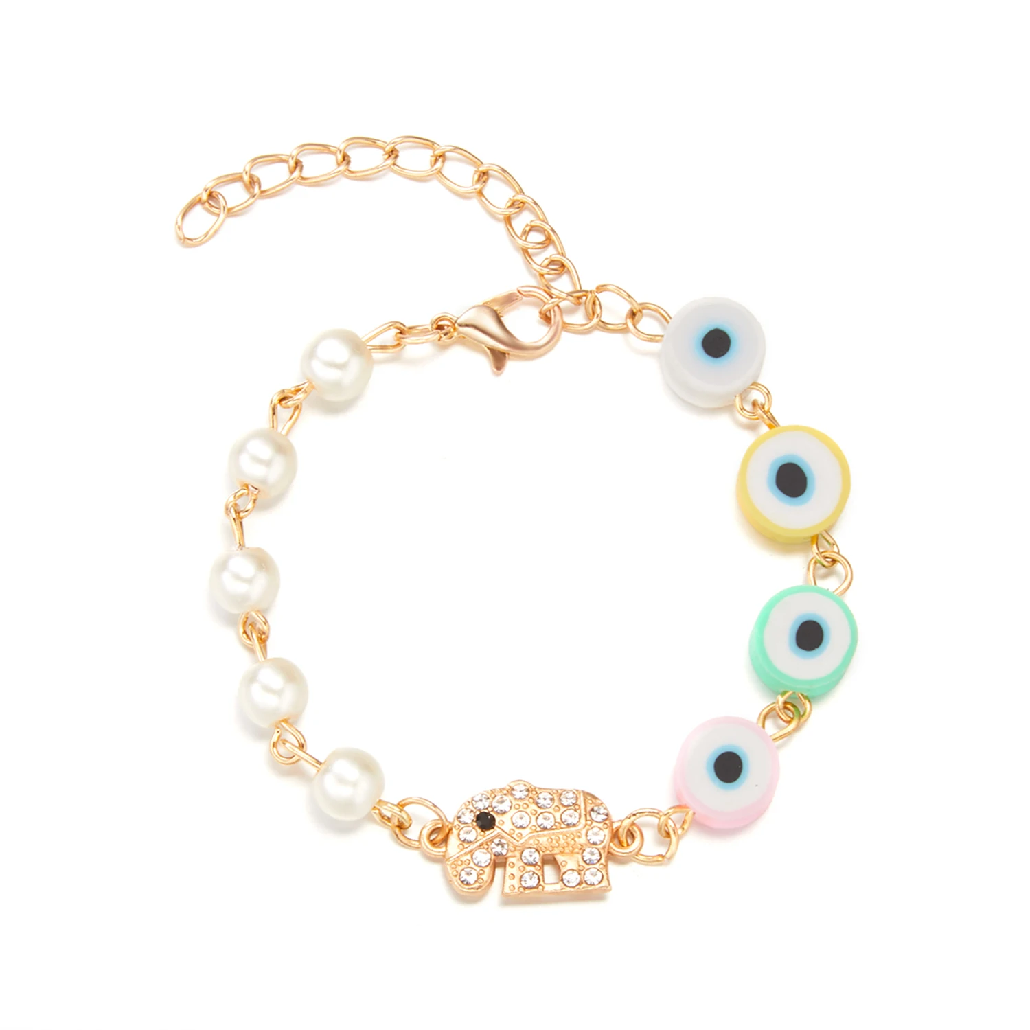 

Turkish Style Love Elephant Rhinestone Bracelets Bangles Women Girls Cute Colorful Four Evil Eye Adjustable Chain Lucky Bracelet