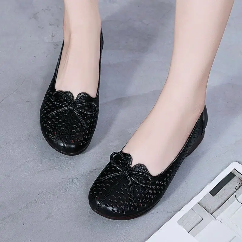 Green Womens Flats Bow Knot Women's Loafer Cut Out Summer Breathable Slip On Shoes Woman Flats Comfortable Shallow Mom Shoes