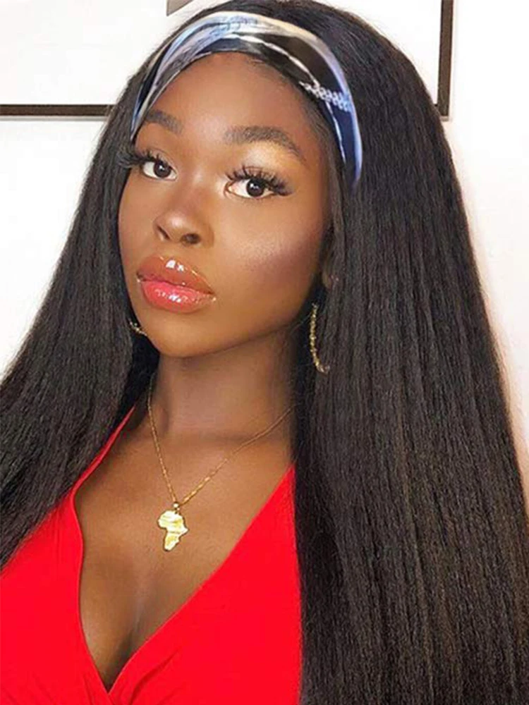 

HeadBand Wig Kinky Straight Brazilian Remy Human Hair Half Wigs Natural Hair Color Glueless Kinky Straight Wig For Black Women