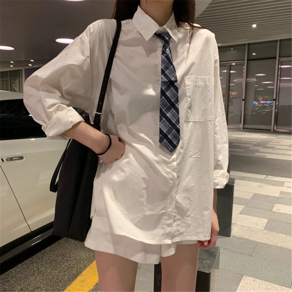 

Top Female Blouse Shirt Women Preppy Style Tie And White Blouse Jk Japanese Style Wear School Sister