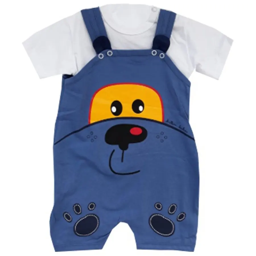 

Dog Printed Blue Badl Gardener Summery Baby Jumpsuit