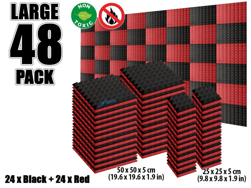 Black and Red Arrowzoom 48 шт цветная комбинация Пирамида плитка студия Звукопоглощающая Панель акустическая пена лечение AZ1034 - Цвет: Black and Red