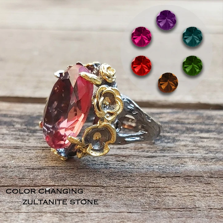 

Diaspore Zultanite Huge Flower Shaped Sterling Silver Jewerly ring for Women Zultanite S925 handmade ring Design