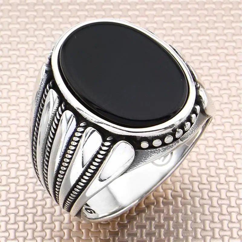 

Black Stone Ring Man Real Pure Sterling Silver Ring 925 For Men For Women Onyx Gemstone Gift For Him Handmade Turkish Jewelry