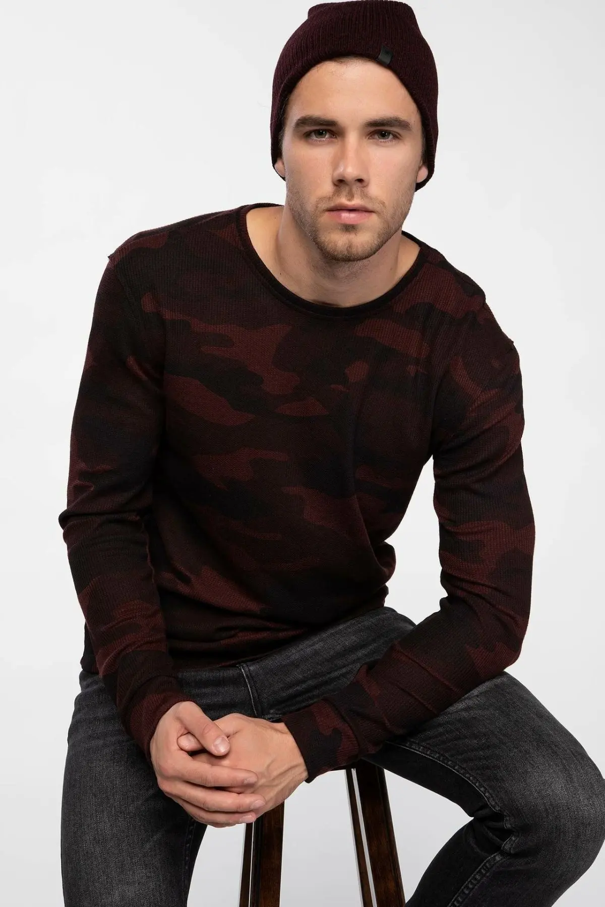 DeFacto мужские модные камуфляжные топы с круглым вырезом повседневные пуловеры для