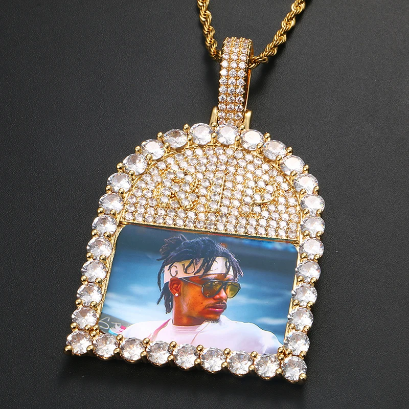 VIP CZP0372 Full Of Crystal Custom Made Picture Memory Medallions Solid Pendant Necklace For Men's Hip Hop Cubic Zircon Jewelry |