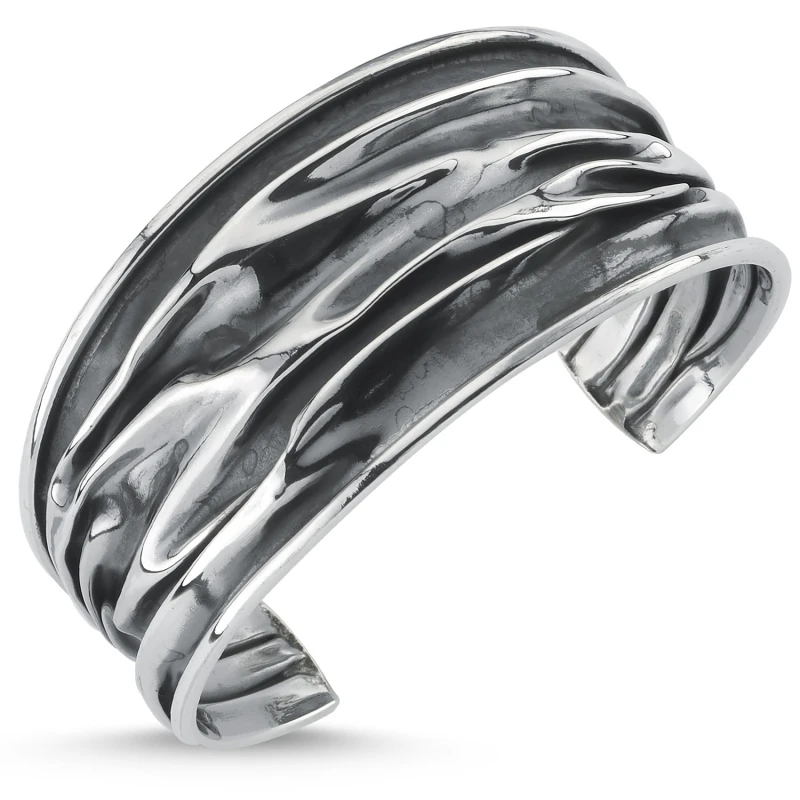 

Silver 925 Sterling 30mm Oxidized Wrinkled Six Open Bracelet
