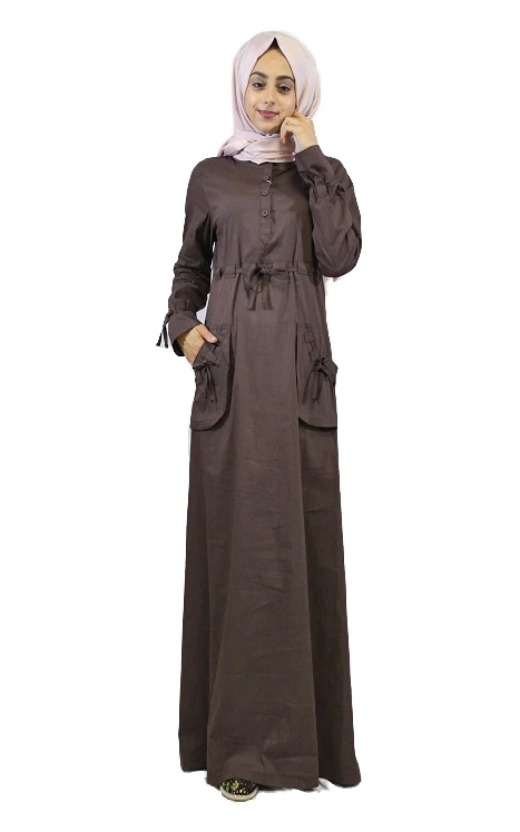 

Islamic Women Clothing Sport Style Pockets Rope Accessory From The Main Material Summer Cotton Fabric Turkish Abaya Long Dress